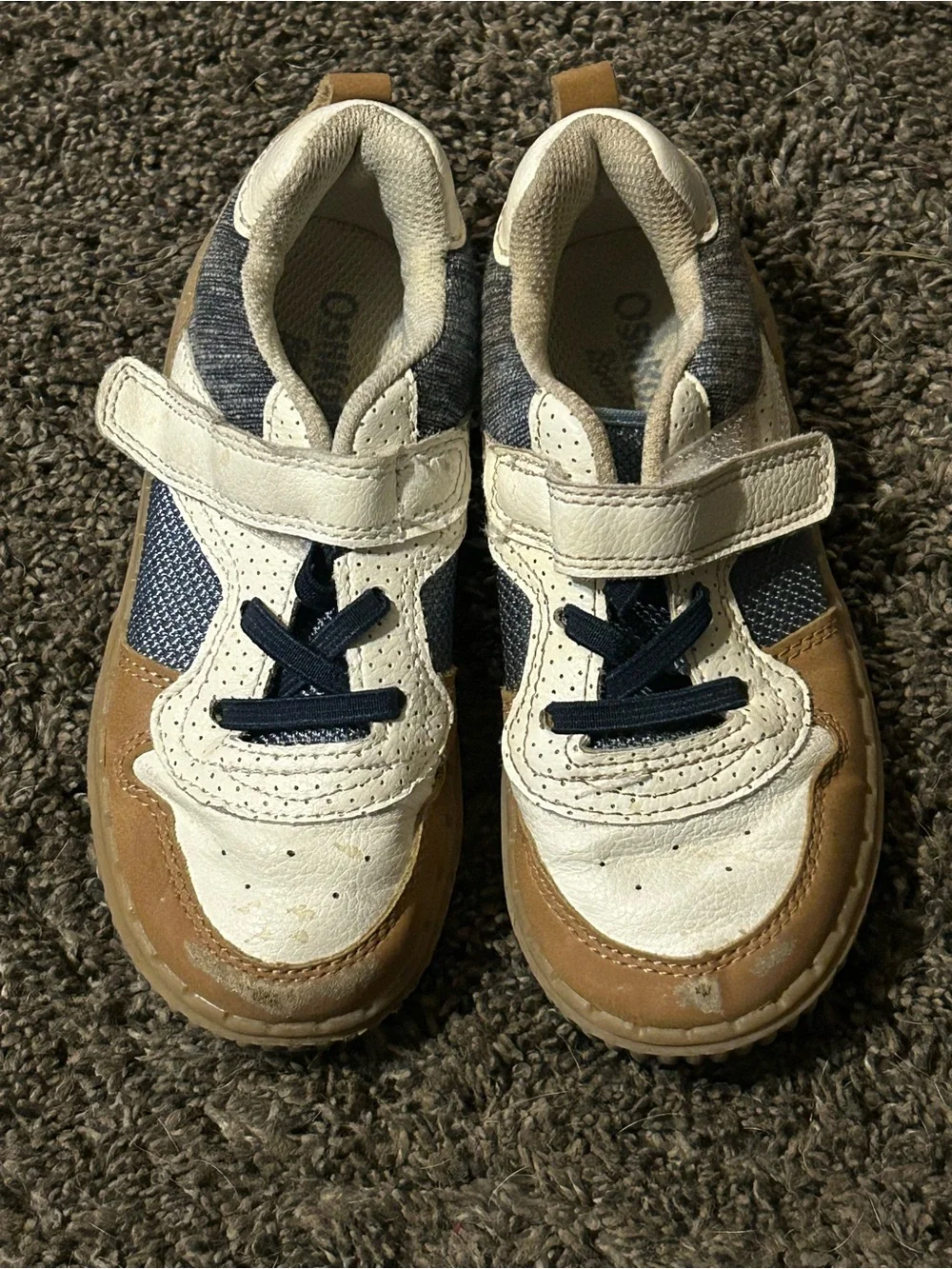 OshKosh B'gosh Navy, Cream & Brown Kids Sneaker with Velcro